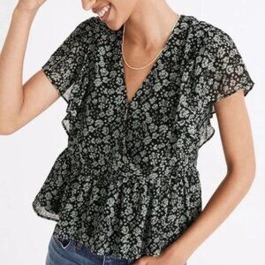 Madewell Georgette Ruffle-Sleeve Peplum Top in Fleur Field Size L